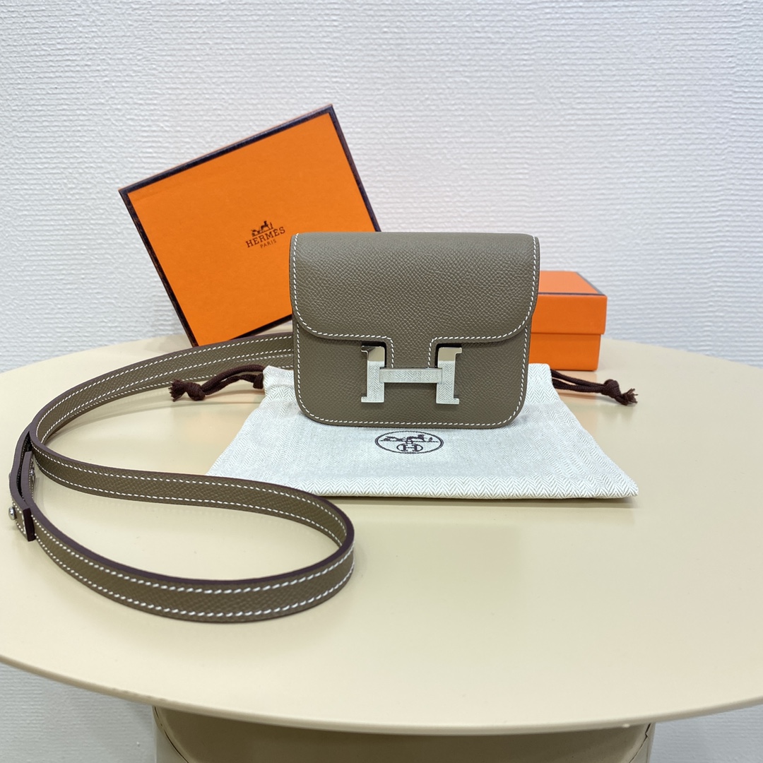 Hermes Constance Slim Wallet Belt Bag In Etoupe Epsom Leather